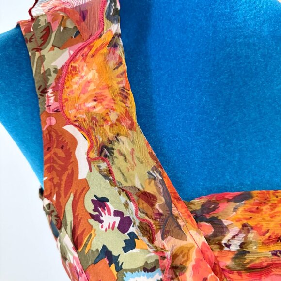 SUNDANCE Havana 100% Silk Floral Ruffled Dress V Neck Sleeveless Size 4 - Picture 13 of 16